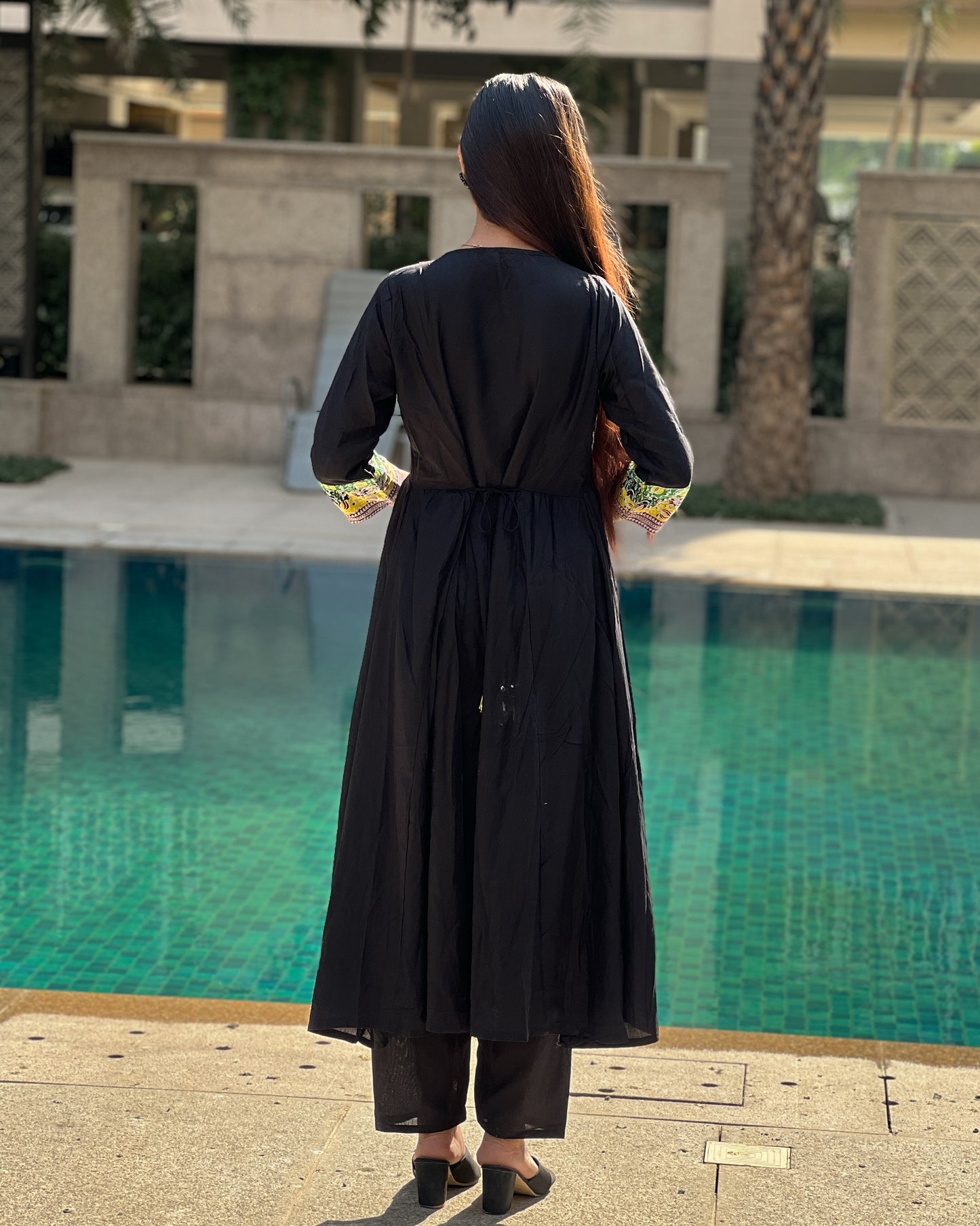 Black Multicolour Embroidered Rayon Kurti Set with Pants